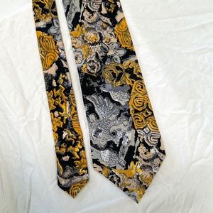 Sazzari VNTG Italian Silk Tie w/ Abstract Yellow, Black, Silver Pattern